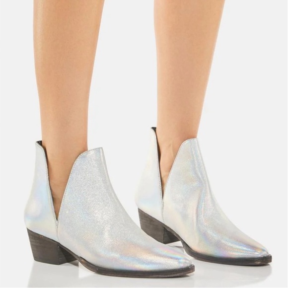 FREE PEOPLE Charm Double V Iridescent Silver Ankle Boots